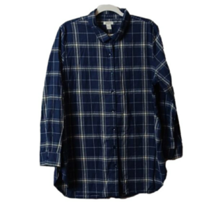 Garnet Hill  Sz 18 Organic Cotton Tunic Plaid Plus 18 Blue Gray